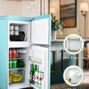 Anypro 3.2 Cu.Ft Compact Refrigerator, Mini Fridge with Freezer, Retro Double Door Small Fridge, 7 AdjustableTemperature Settings, Removable Shelves, Small Refrigerator for Dorm, Office, Bedroom, Blue