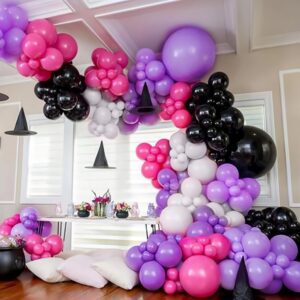 Paready Hot Pink and Purple Balloon Arch Kit, 125Pcs Purple Black Balloon Garland Kit Dark Purple Metallic Silver Party Balloons Purple Hot Pink Balloons for Kids Birthday Party Baby Shower Wedding