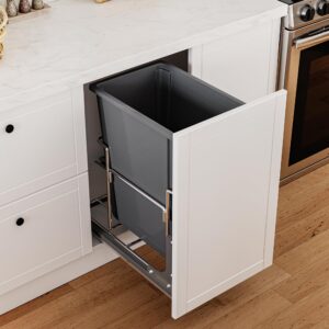 37-Quart (L) Pull-Out Trash Can with Soft Close for 14" W x 24.8" D x 25" H Min Cabinets, Sliding Under Mount Kitchen Pullout Waste Container Trash Can, Gray