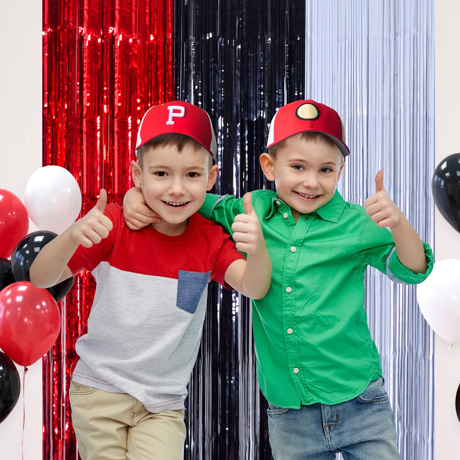 Maga-L Cartoon Monster Birthday Party Supplies,2 Pack Red Black and White Foil Fringe Curtains, Animation Themed Photo Booth Prop, Photo Backdrop, Streamers for Kids Cartoon Birthday Party Decorations