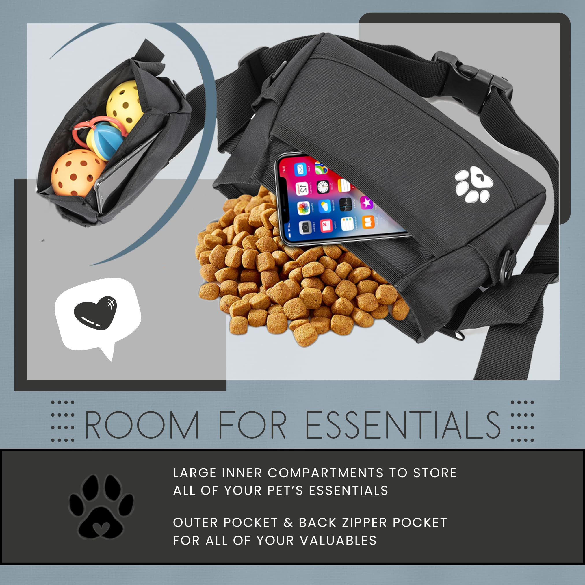 B&B Farmhouse Dog Treat Pouches for Pet Training - Custom Design - Dog Treat Bag for Dog Training & Behavior Aids - Fanny Pack for Dog Walking Bag - Puppy Treat Pouch & Black Belt Bag