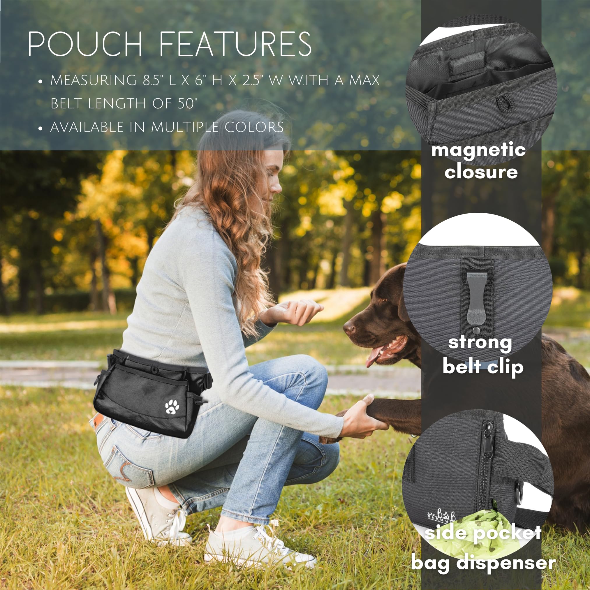 B&B Farmhouse Dog Treat Pouches for Pet Training - Custom Design - Dog Treat Bag for Dog Training & Behavior Aids - Fanny Pack for Dog Walking Bag - Puppy Treat Pouch & Black Belt Bag