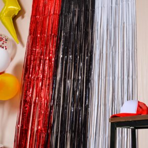 Maga-L Cartoon Monster Birthday Party Supplies,2 Pack Red Black and White Foil Fringe Curtains, Animation Themed Photo Booth Prop, Photo Backdrop, Streamers for Kids Cartoon Birthday Party Decorations