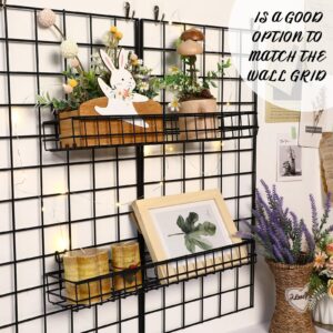 Blulu 4 Pcs Metal Grid Wall Baskets with Hooks Grid Wall Shelves Hanging Wire Basket Multi Function Storage Organizer for Kitchen Organizing Display(Black,15.75 x 3.94 x 1.97 Inch)