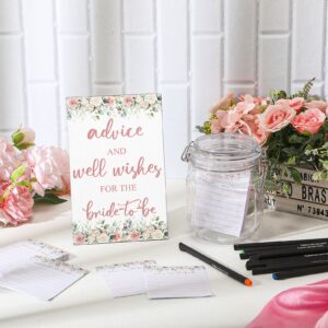 Sintuff 114 Pcs Bridal Shower Favors 1 Advice and Wishes Flowers Wooden Sign 100 Advice for The Bride Cards with 12 Fineliner Ink Pens and 1 PET Bottle Bridal Shower Games for Wedding Reception