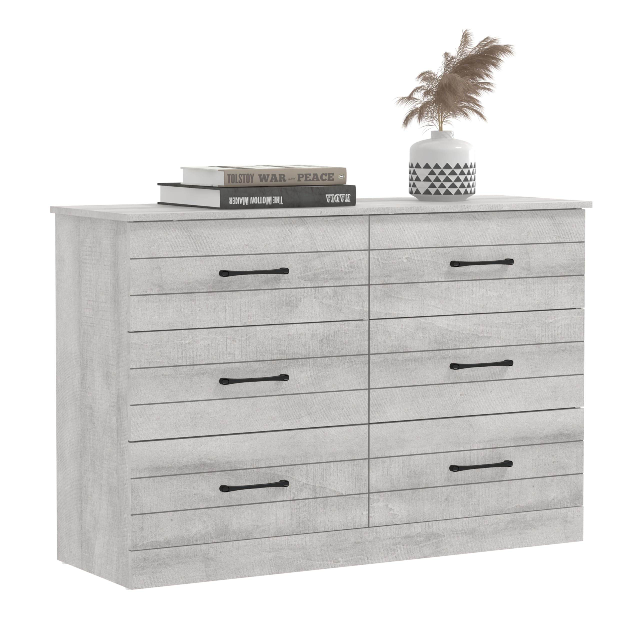 Galano Elis Wooden 6 Drawer Dresser for Bedroom with Interlock, Modern Storage Chest Dresser for Nursery and Children, Wide Closet for Kids Room, 47.2" W x 15.8" D x 31.5" H, Dusty Grey Oak