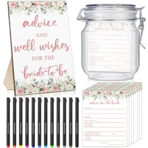 sintuff 114 pcs bridal shower favors 1 advice and wishes flowers wooden sign 100 advice for the bride cards with 12 fineliner ink pens and 1 pet bottle bridal shower games for wedding reception