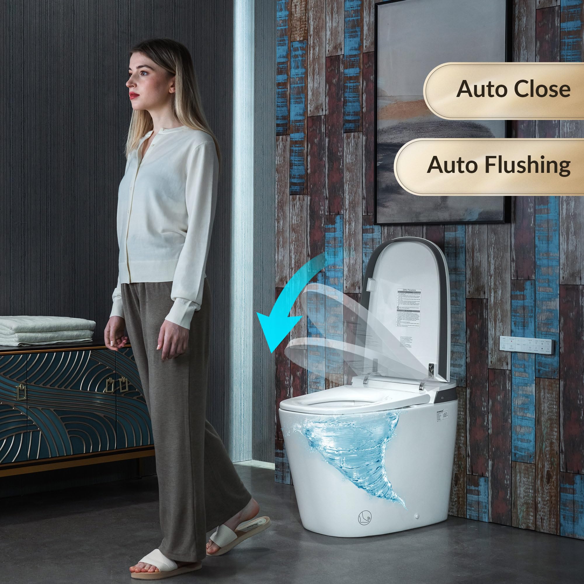 WOODBRIDGE B0931S Voice Control Smart Bidet Toilet with 1.28 GPF Dual Flush Auto Open & Close,Foot Sensor Flush,1000 Gram Map Flushing Score,LED Display,Chair Height Design and Cleaning Foam Dispenser