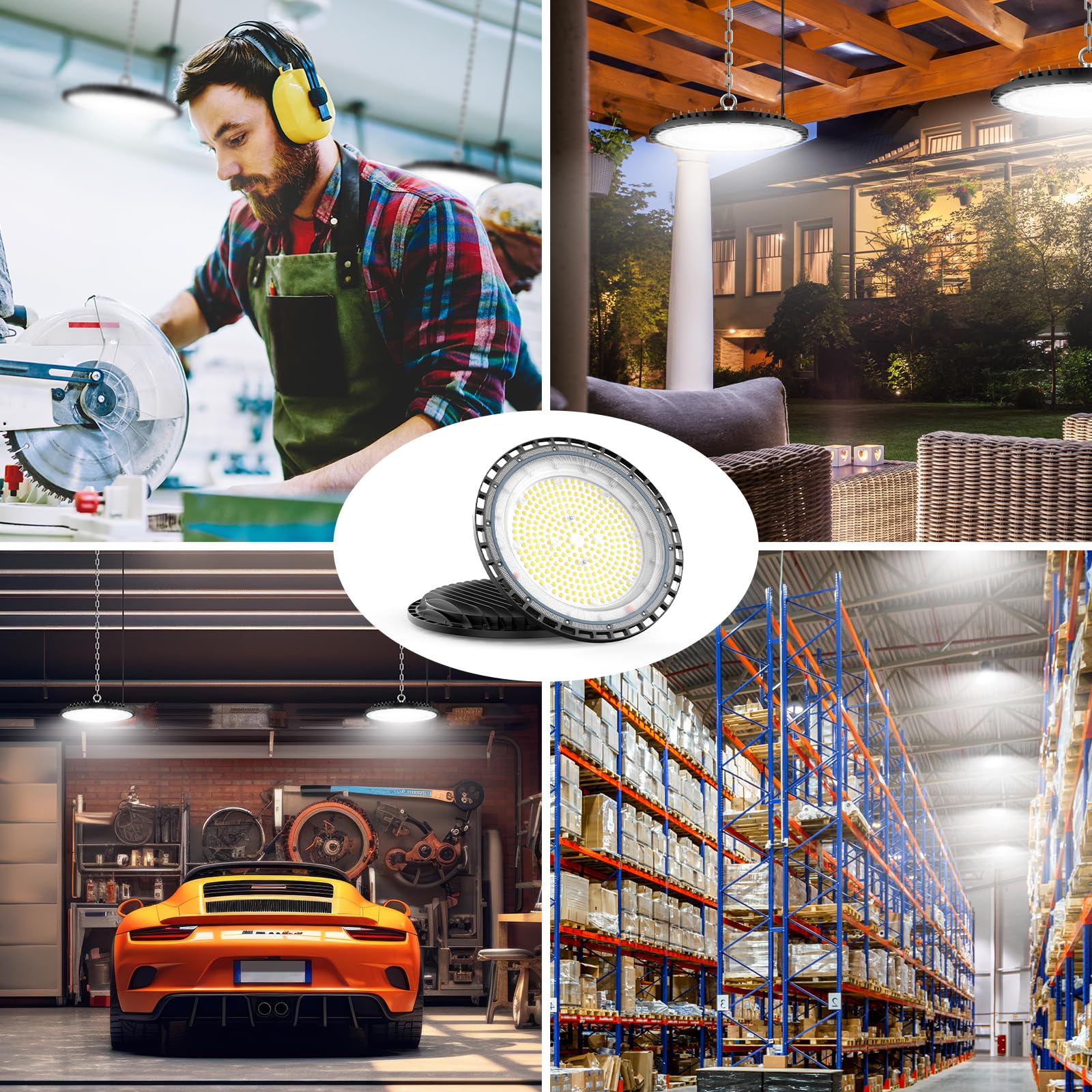 200W UFO LED High Bay Light, High Bay LED Lights 30,000LM(800W MH/HPS Eqv.) 110V~277V UL Certified Plug with Safety and high Brightness, Suitable for Commercial