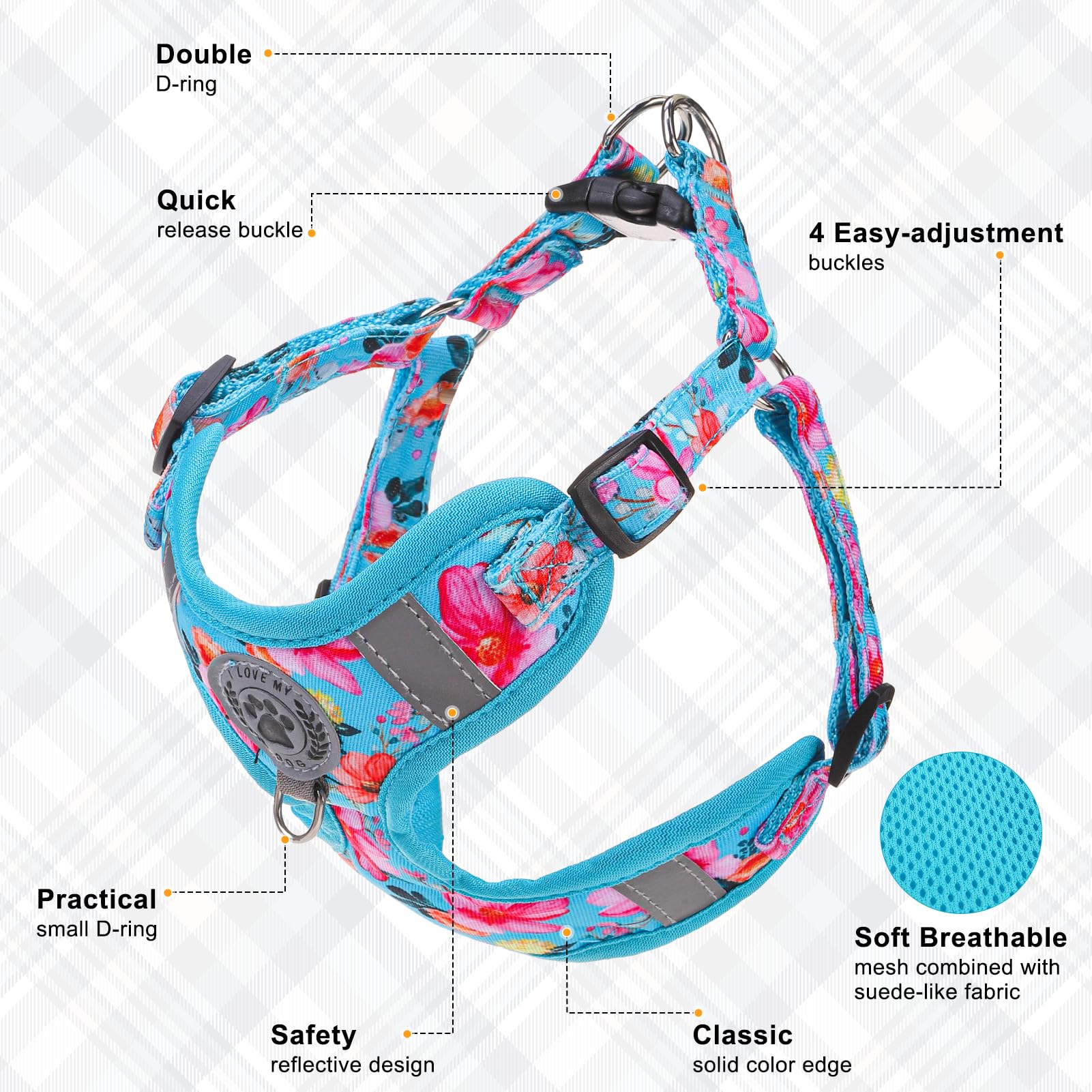 BEAUTYZOO Dog Harness Small Sized, Step in No Pull Dog Harness Collar and Leash Set, Easy Walking Reflective Vest for Small Dogs, Adjustable Soft Mesh Padded Puppy Harnesses Pet Accessories, Blue S