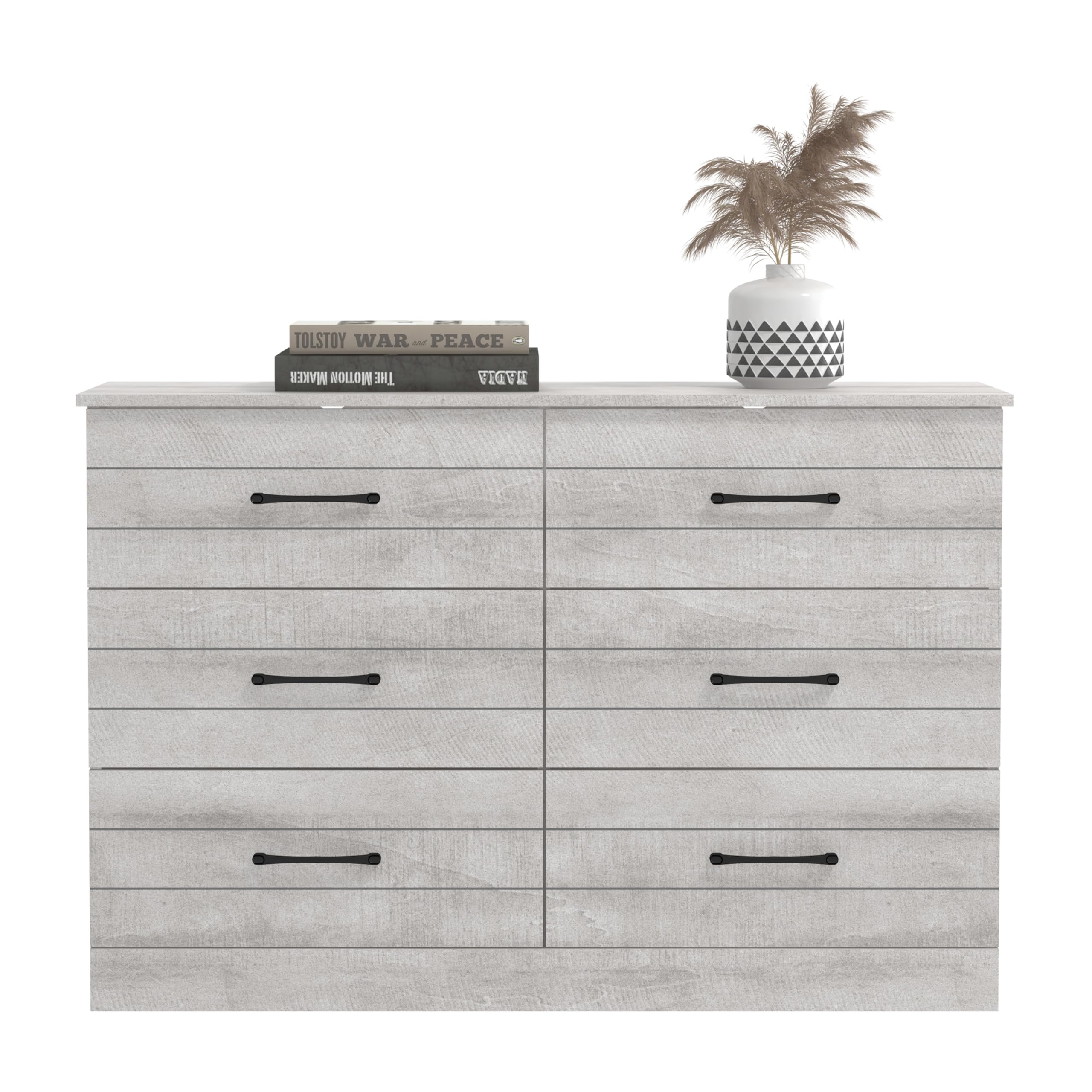 Galano Elis Wooden 6 Drawer Dresser for Bedroom with Interlock, Modern Storage Chest Dresser for Nursery and Children, Wide Closet for Kids Room, 47.2" W x 15.8" D x 31.5" H, Dusty Grey Oak