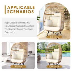 FINCATI Outdoor Indoor Egg Chair, 440lb PE Rattan Wicker Oversized Lounger Egg Basket Chair with Cushion, Patio Stationary Egg Chair for Bedroom Backyard Living Room Beige