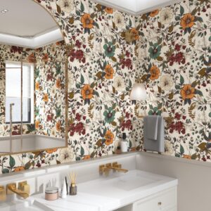 Yellow Floral Wallpaper Peel and Stick Wallpaper Vinyl Wallpaper Stick and Peel Colorful Contact Paper for Cabinets Waterproof Self Adhesive Wall Paper for Kitchen Countertop Wall 17.5" x 393"