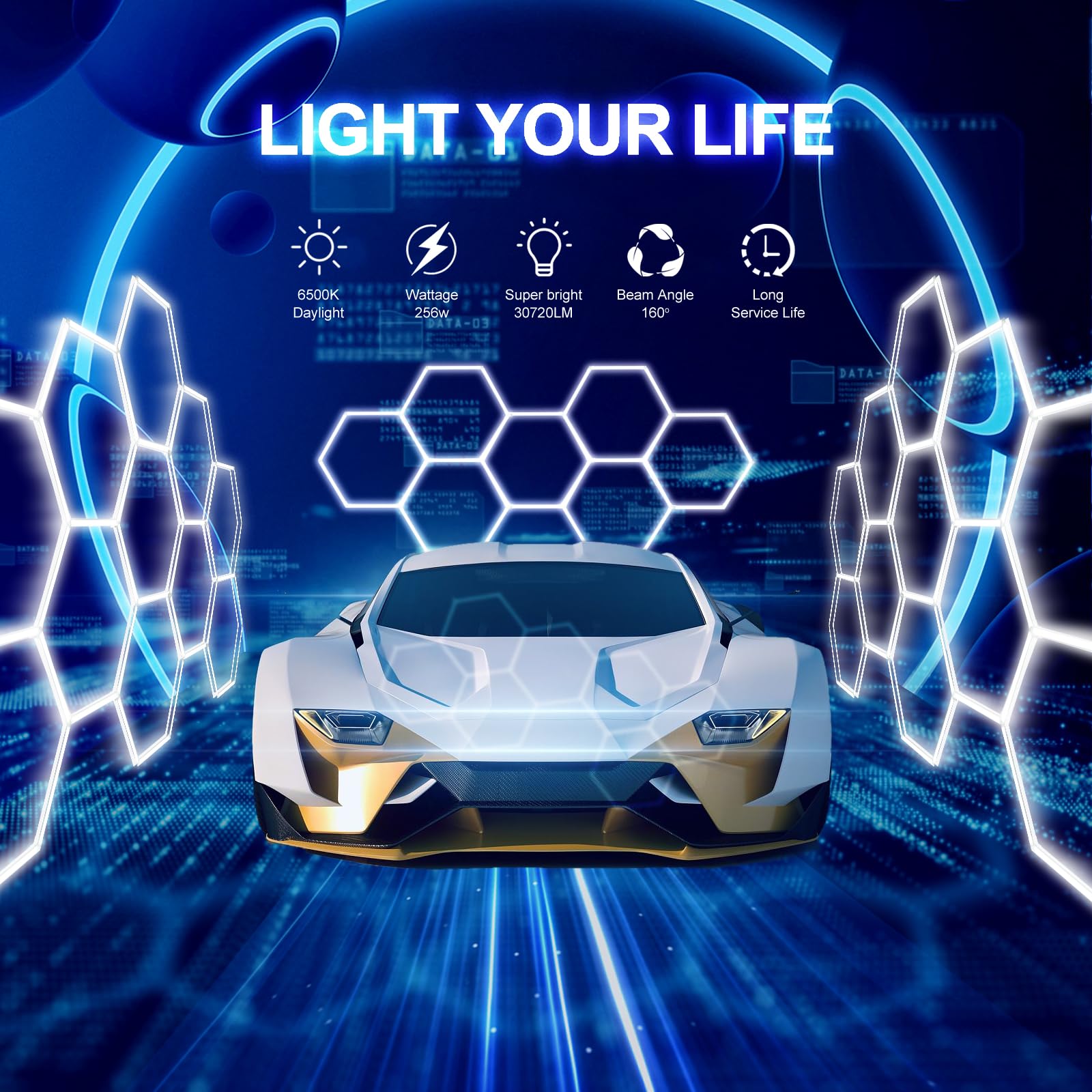 Intoo Lifes Hexagon LED Garage Light: 33 Pack Updated Bigger Size, 30720LM 256W 6500K Super Bright Car Detailing Ceiling LED Shop Light for Warehouse Workshop Gym Basement Car Care Wash Room