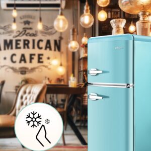 Anypro 3.2 Cu.Ft Compact Refrigerator, Mini Fridge with Freezer, Retro Double Door Small Fridge, 7 AdjustableTemperature Settings, Removable Shelves, Small Refrigerator for Dorm, Office, Bedroom, Blue