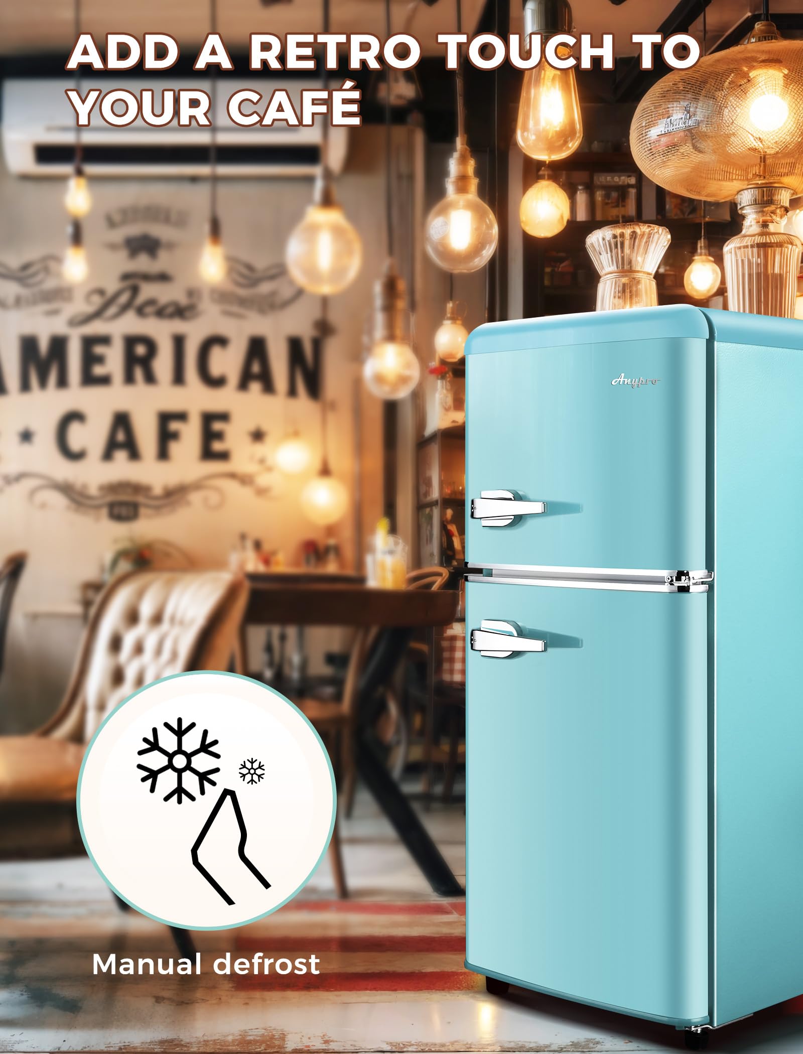 Anypro 3.2 Cu.Ft Compact Refrigerator, Mini Fridge with Freezer, Retro Double Door Small Fridge, 7 AdjustableTemperature Settings, Removable Shelves, Small Refrigerator for Dorm, Office, Bedroom, Blue