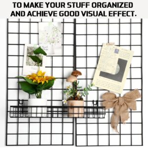 Blulu 4 Pcs Metal Grid Wall Baskets with Hooks Grid Wall Shelves Hanging Wire Basket Multi Function Storage Organizer for Kitchen Organizing Display(Black,15.75 x 3.94 x 1.97 Inch)