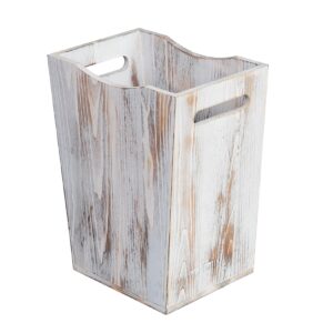 hiddenhomewor farmhouse style wood wastebaskets rustic trash can with two cutout handles waste bin for bedroom,living room, bathroom & office kithen garbage container (washed white)