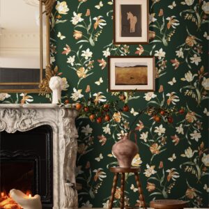 Dimoon 78.7"x16.1" Floral Wallpaper Peel and Stick Dark Green Contact Paper Golden Thicken Waterproof Leaf Flower Vintage Self Adhesive Removable Wallpaper for Bedroom Shelf Liner Decal Vinyl Roll