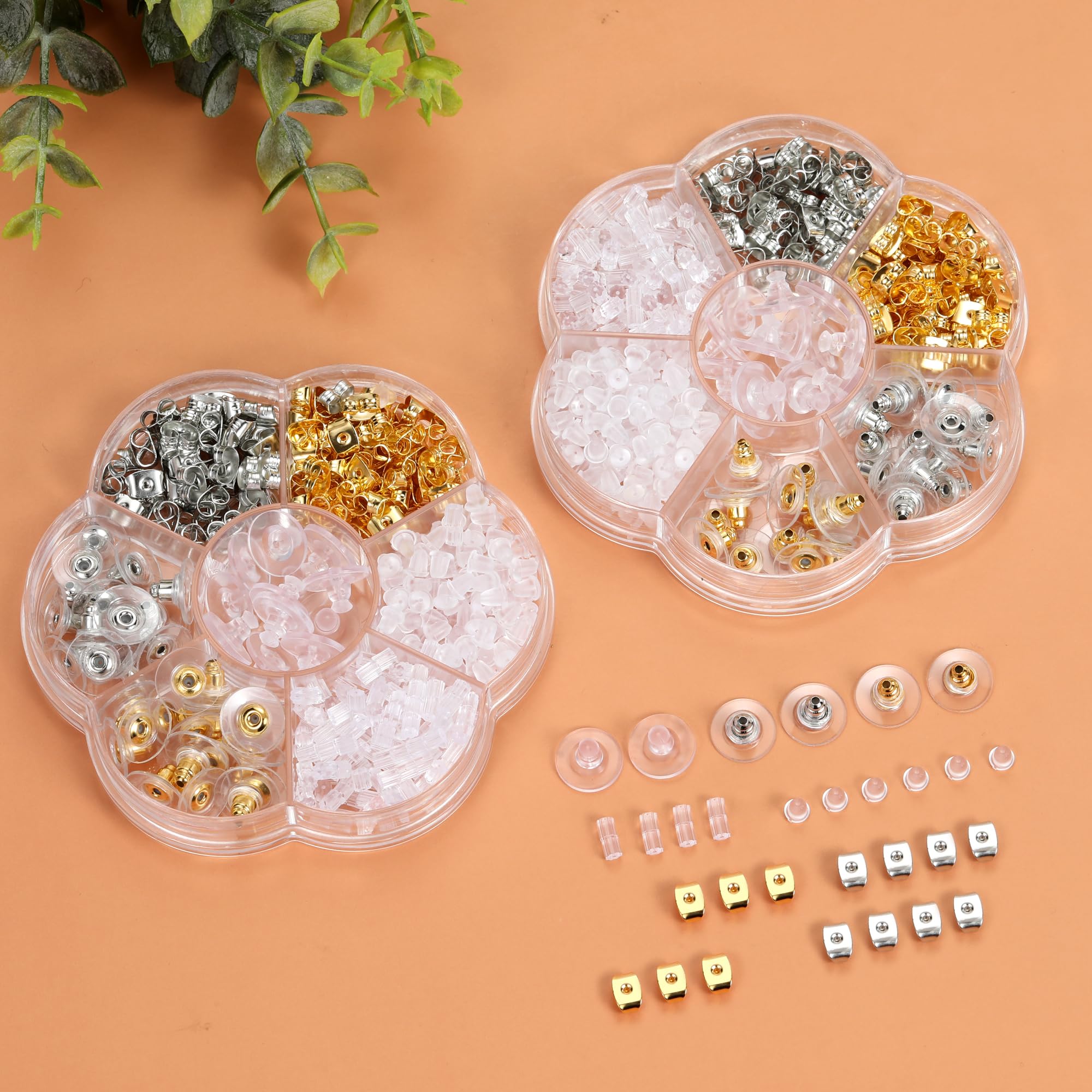 Nkwuire 7 Styles 500PCS Earring Backs for Studs, Clear Plastic Hypoallergenic Metal Rubber Silicone Earring Backs Bullet Clutch Stoppers Replacement Kits for Fish Hook Earring Studs Hoops