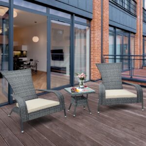 Tangkula 3-Piece Wicker Adirondack Set, Ergonomic Oversized Rattan Chairs w/Coffee Table, Comfy Seat Cushions, Tempered Glass Tabletop, Patio Wicker Conversation Set for Porch (Wicker, 3-pc)