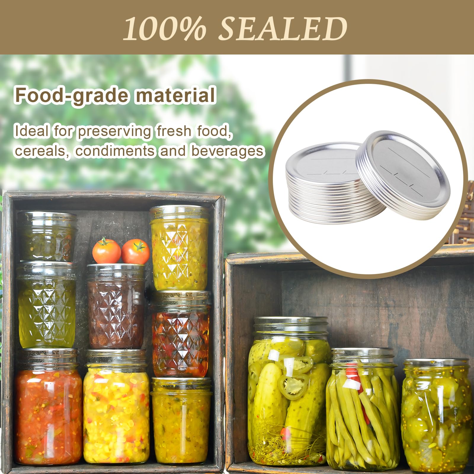 200 PCS Canning Lids Regular Mouth,2.76in Regular Mouth Mason Jar Lids,Ball Kerr Jar with Lids with Leak proof Airtight Seal Rust Proof Split,Regular Mouth Kerr Mason Jars Food Grade,Canning Food DIY