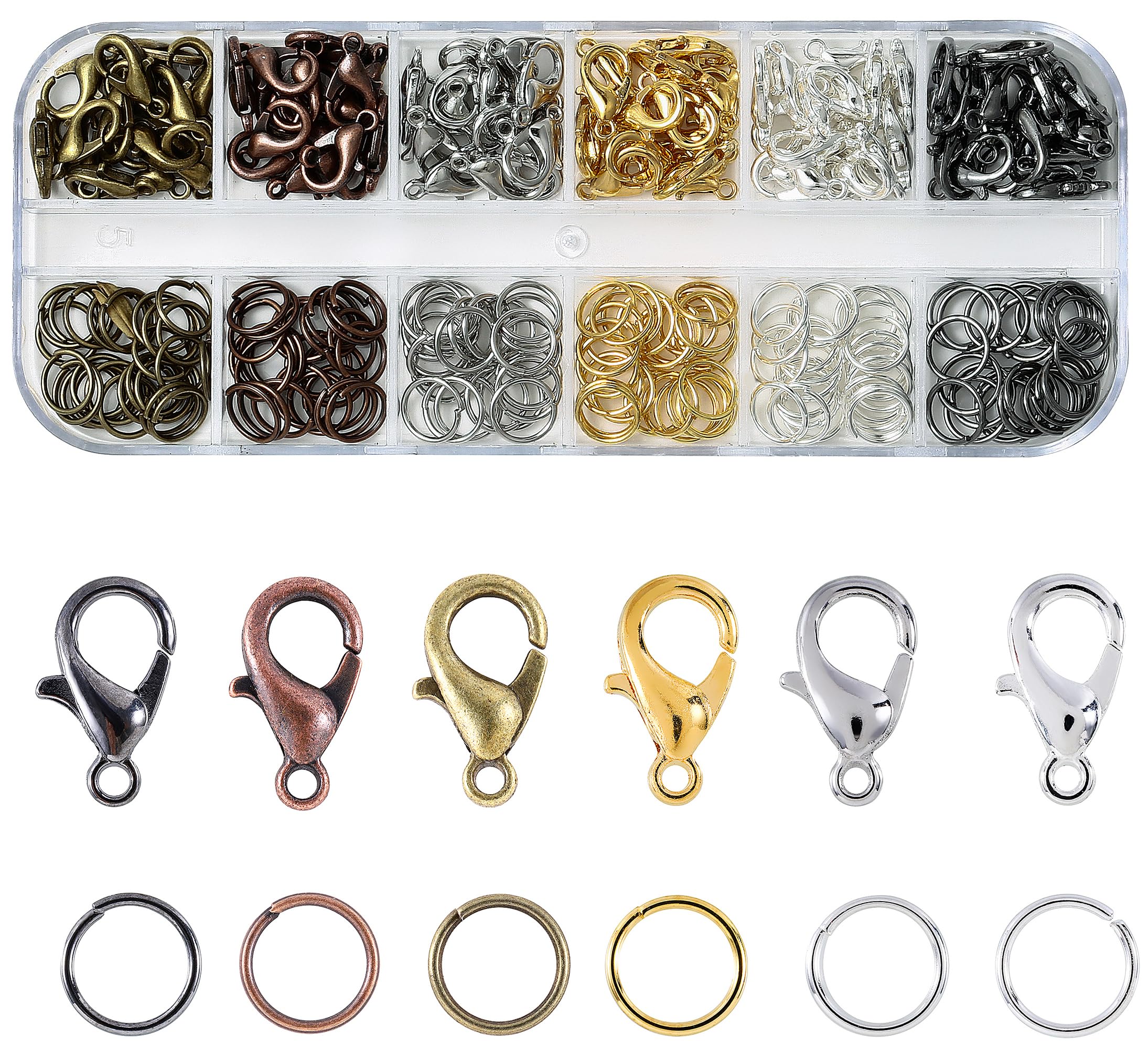 KOPOX Lobster Claw Clasps and Open Jump Rings Set, 6 Colors Lobster Clasps for Jewelry Making, Keychains and Bracelet