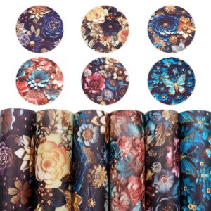 david accessories 6 pcs 7.7" x 12.9" (20 cm x 33 cm) flower printed faux leather fabric sheets fabric for diy bows earrings making crafts (b)