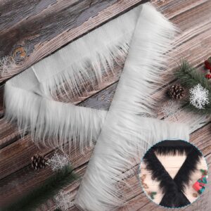 Lusofie 2Pcs Faux Fur Fabric Precut Strips 2x60inch Fur Fluffy Fuzzy Craft Fur for Gnomes Beard Santa Claus Hair Dwarf Cosplay Costume DIY Christmas Decoration (White&Black)