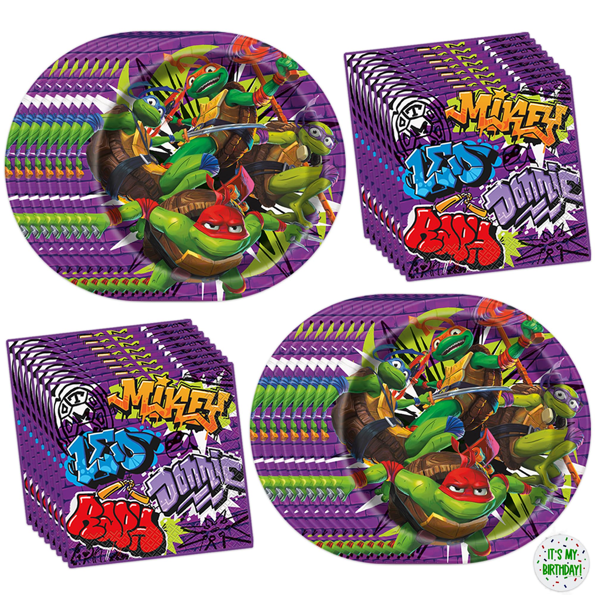 Teenage Mutant Ninja Turtle Party Decorations | 16 Plates & 16 Napkins | Officially Licensed | NInja Turtle Birthday Party Supplies | TMNT Mutant Mayhem Movie