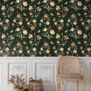 Dimoon 78.7"x16.1" Floral Wallpaper Peel and Stick Dark Green Contact Paper Golden Thicken Waterproof Leaf Flower Vintage Self Adhesive Removable Wallpaper for Bedroom Shelf Liner Decal Vinyl Roll