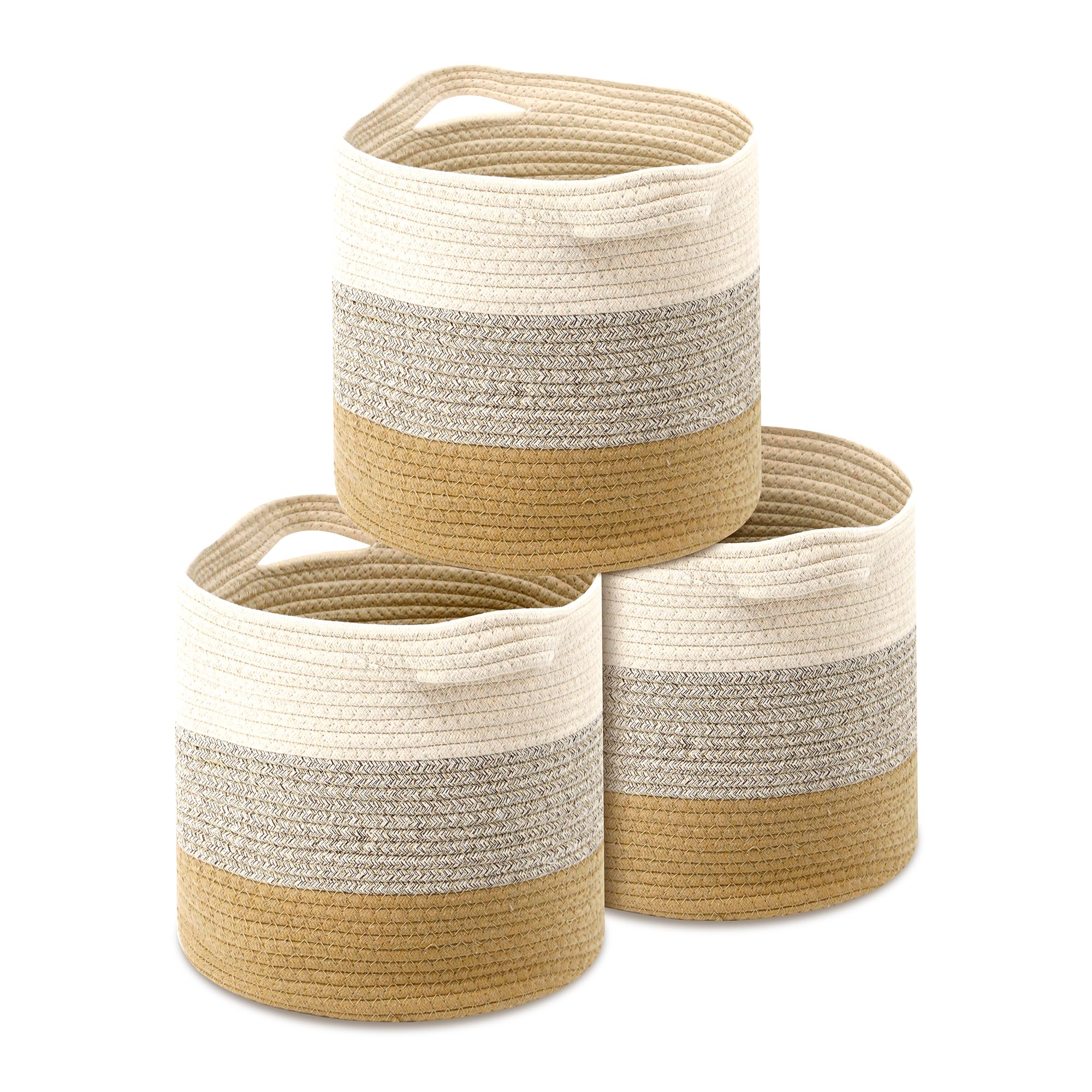 Jolitac 3 Pack Storage Baskets for Organizing, Woven Rope Baskets Cube Storage Basket Bins 11x11'' for Cube Storage Organizer Room Organizer, Mixed Jute