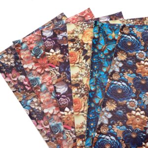 David accessories 6 Pcs 7.7" x 12.9" (20 cm x 33 cm) Flower Printed Faux Leather Fabric Sheets Fabric for DIY Bows Earrings Making Crafts (B)