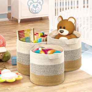 Jolitac 3 Pack Storage Baskets for Organizing, Woven Rope Baskets Cube Storage Basket Bins 11x11'' for Cube Storage Organizer Room Organizer, Mixed Jute