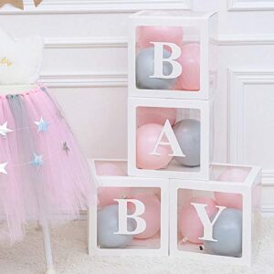 VOVOV Baby Clear Boxes with Letters for Gender Reveal Decorations Transparent Baby Blocks Baby Shower Favor Box Decorations