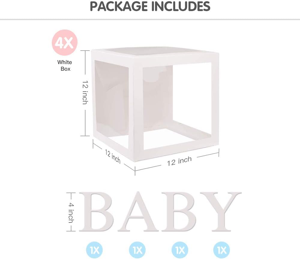 VOVOV Baby Clear Boxes with Letters for Gender Reveal Decorations Transparent Baby Blocks Baby Shower Favor Box Decorations