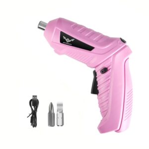 pink electric screwdriver, 3.6v cordless drill screwdriver rechargeable, 3.5n·m max torque electric screw with 2 accessory kit, micro usb, front led light, easy for small home projects