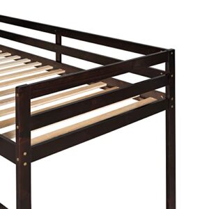 LostCat Twin Loft Bed with Slide, Low Loft Bed with Stairs and Chalkboard, Wood Twin Bed Frame for Kids with Slide, Space-Saving Wooden Child Bed Frame for Boys or Girls, Espresso