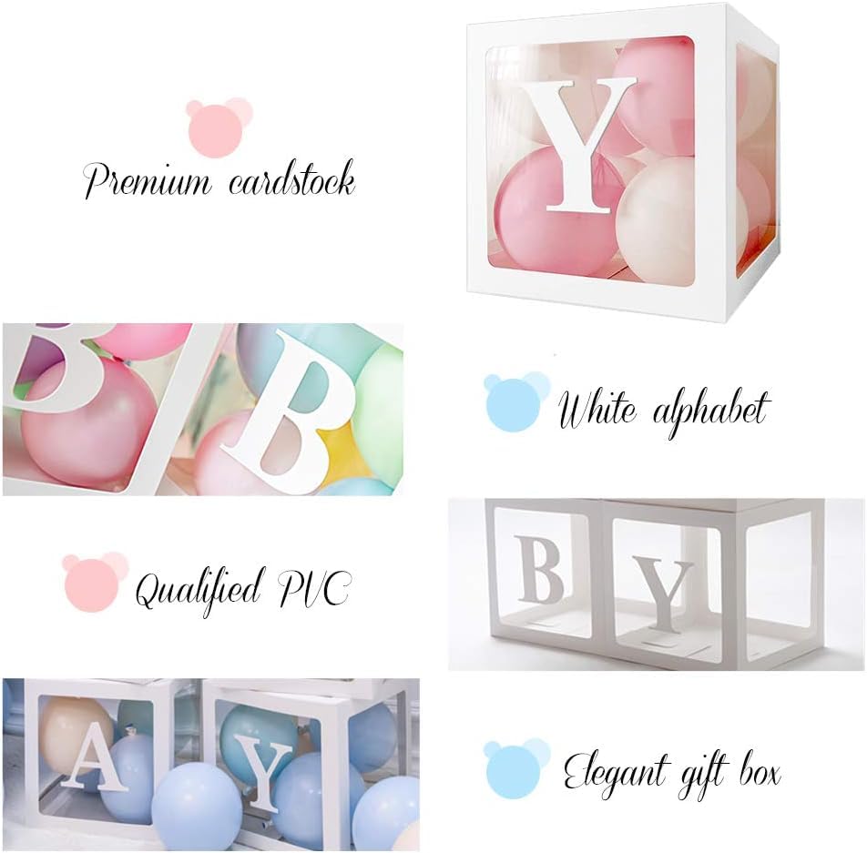 VOVOV Baby Clear Boxes with Letters for Gender Reveal Decorations Transparent Baby Blocks Baby Shower Favor Box Decorations