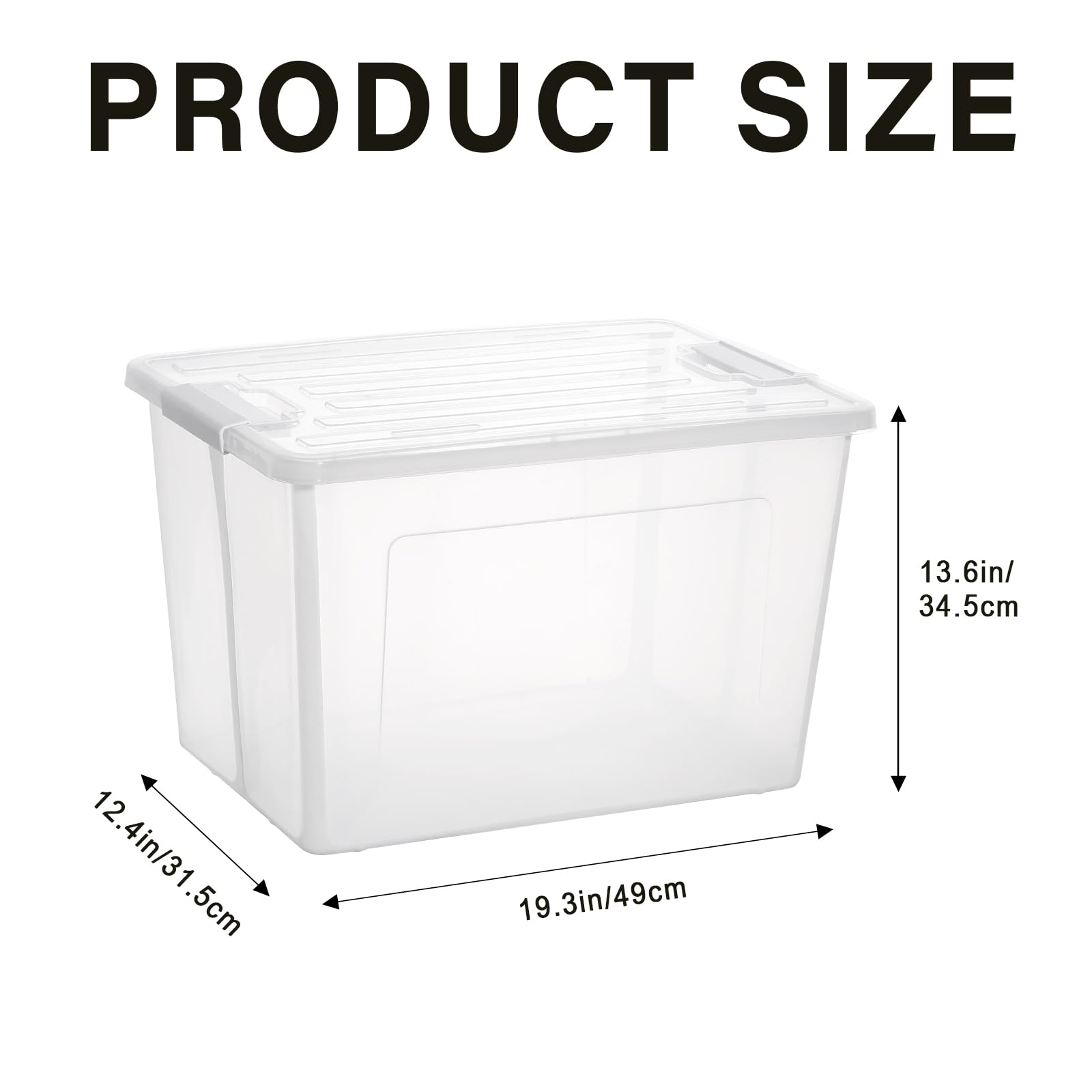 Uyorm 56 Quart Ultra Latch Box Large Storage Bins Waterproof Utility Tote Organizing Container Box with Buckle Lid Collapsible Clear Plastic Storage Box for Clothes and Bedding Transparent