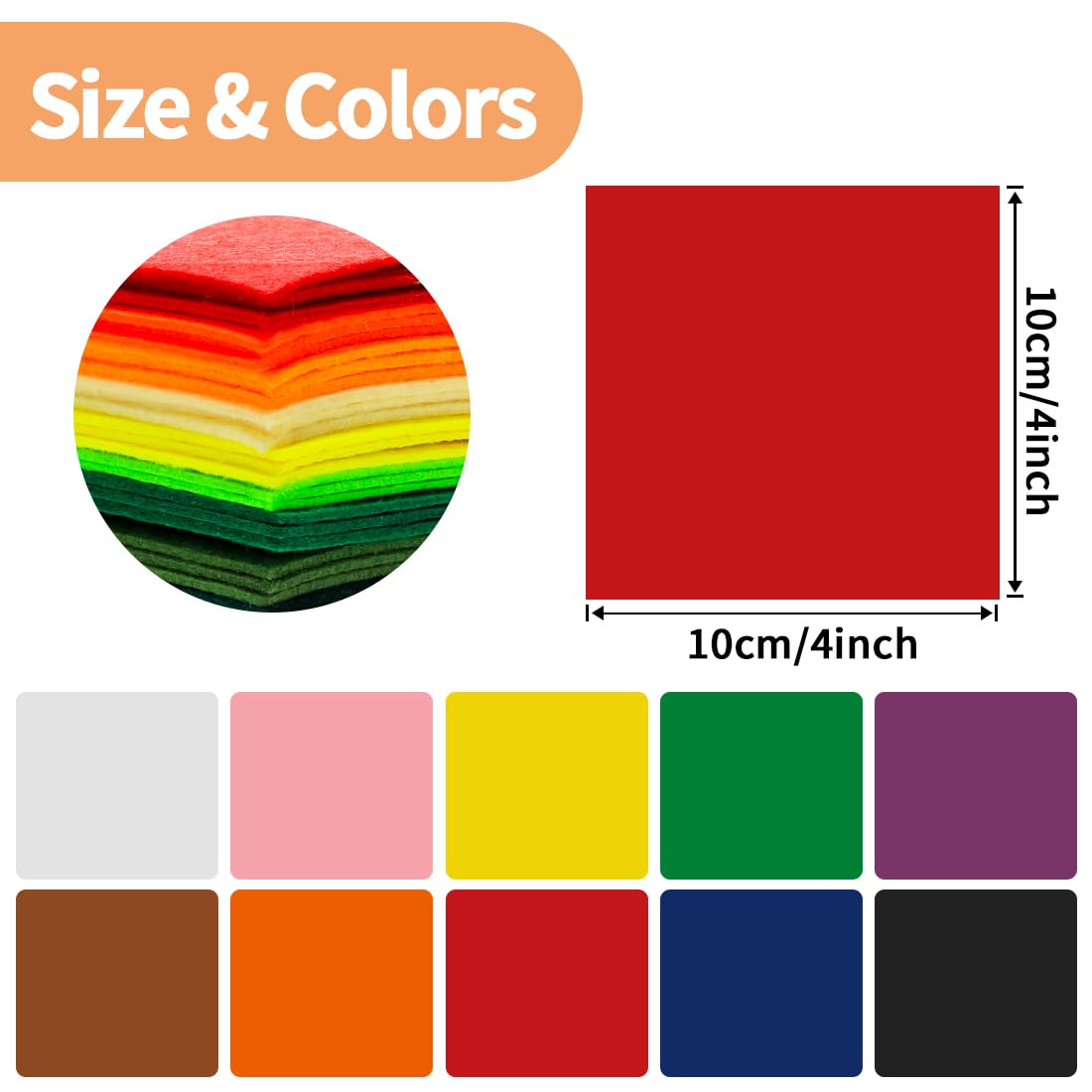 108pcs Felt Sheets, 4"x4", Red Felt, Felt Fabric Sheets, Nonwoven Felt for DIY and Sewing Projects, Square Felt.