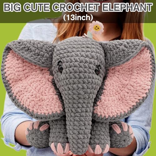 CODGP Crochet Kit for Beginners,13in Crochet Animal Kit Elephant,Crochet Starter Kit Gift for Adults Kids with Yarn Sets,Amigurumi Crochet Kits with Step-by-Step Video Tutorials