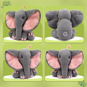 CODGP Crochet Kit for Beginners,13in Crochet Animal Kit Elephant,Crochet Starter Kit Gift for Adults Kids with Yarn Sets,Amigurumi Crochet Kits with Step-by-Step Video Tutorials