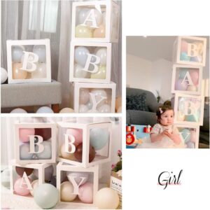 VOVOV Baby Clear Boxes with Letters for Gender Reveal Decorations Transparent Baby Blocks Baby Shower Favor Box Decorations