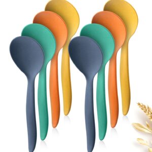 Raypard 8 Pack 10" Large Reusable Plastic Wheat Straw Serving Spoons Set, Kitchen Serving Utensils Mixing Spoons for Party Chafing Dish Buffet Catering (Orange/Blue/Yellow/Green)