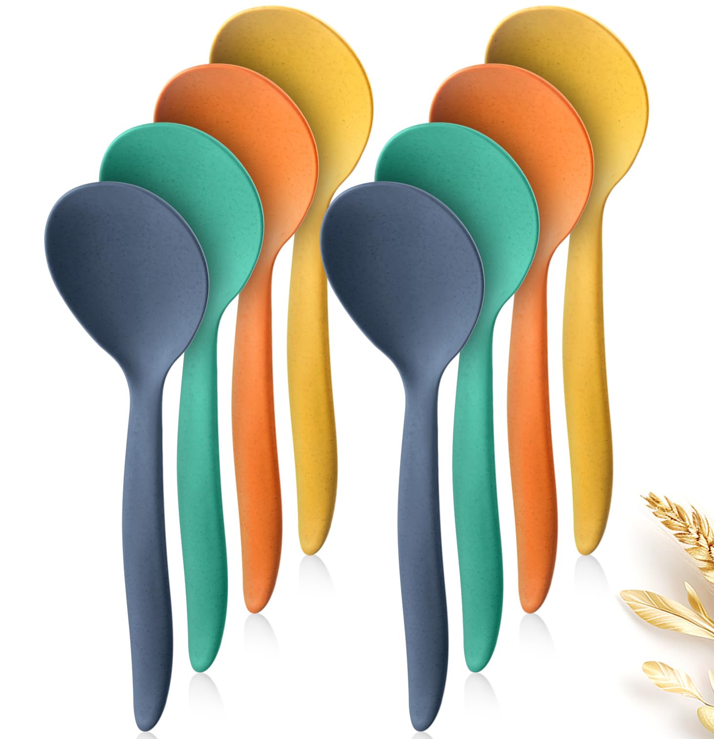 Raypard 8 Pack 10" Large Reusable Plastic Wheat Straw Serving Spoons Set, Kitchen Serving Utensils Mixing Spoons for Party Chafing Dish Buffet Catering (Orange/Blue/Yellow/Green)