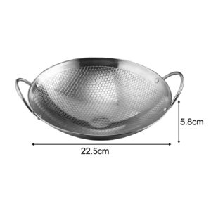 ＫＬＫＣＭＳ Frying Pan, Stainless Steel Wok, Round Bottom Wok, Chinese Wok, Double Ear Wok Pot, Nonstick Skillet Pot, Deep Frying Pan, 8inch