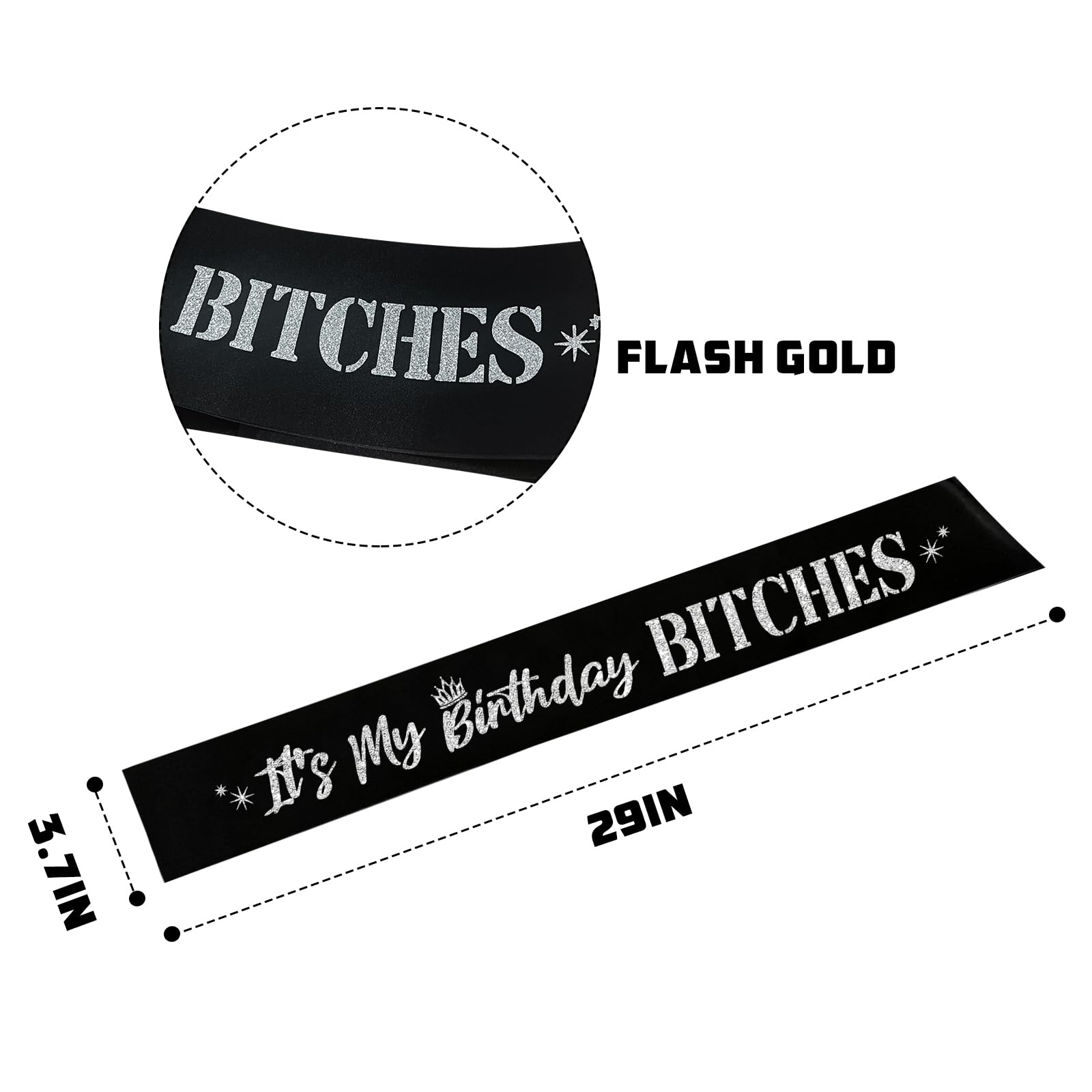 It's My Birthday Bitches Sash, Women 21st 30th 40th Fun Birthday Party Suppiles,Rose Silver Foil Black Birthday Sash for Women Birthday