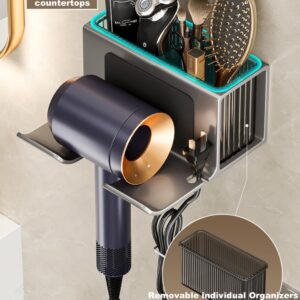 Hair Dryer Holder Wall Mounted, with Individually Removable and Washable Organizer Box, Aluminum Blow Dryer Holder Weight Capacity 10 kg (22 lbs), for Bathroom, Salon, Bedroom Organizers & Storage