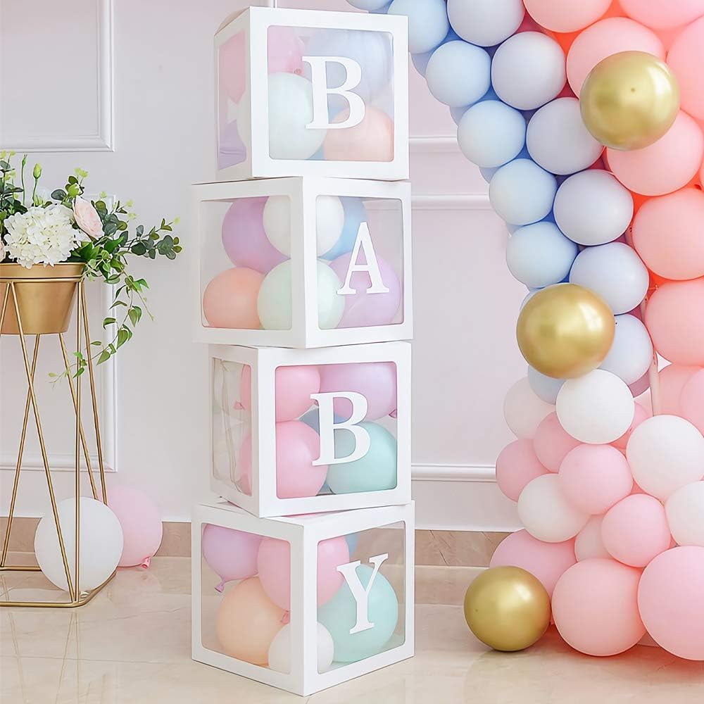 VOVOV Baby Clear Boxes with Letters for Gender Reveal Decorations Transparent Baby Blocks Baby Shower Favor Box Decorations